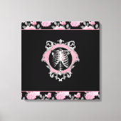 Gotische Liefde | Roze en Zwart Skelet Hart Bloeme Canvas Afdruk (Voorkant)