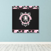 Gotische Liefde | Roze en Zwart Skelet Hart Bloeme Canvas Afdruk (Insitu (Houten vloer))