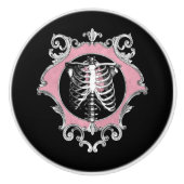 Gotische Liefde | Roze en Zwart Skelet Hart Bloeme Keramische Knop (Voorkant)