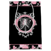 Gotische Liefde | Roze en Zwart Skelet Hart Bloeme Medium Cadeauzakje (Voorkant)