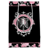 Gotische Liefde | Roze en Zwart Skelet Hart Bloeme Medium Cadeauzakje (Achterkant)