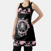 Gotische Liefde | Roze en Zwart Skelet Hart Bloeme Schort (Insitu)