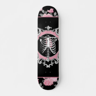 Gotische Liefde   Roze en Zwart Skelet Hart Bloeme Skateboard