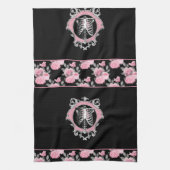 Gotische Liefde | Roze en Zwart Skelet Hart Bloeme Theedoek (Verticaal)