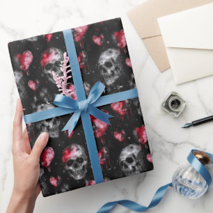 Gotische liefde schedels en rode harten cadeaupapier