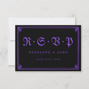 Gotische Lijst Paarse Zwarte Typografie Wedding RSVP Kaartje