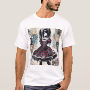 Gotische Maiden in Tartan Elegance T-shirt