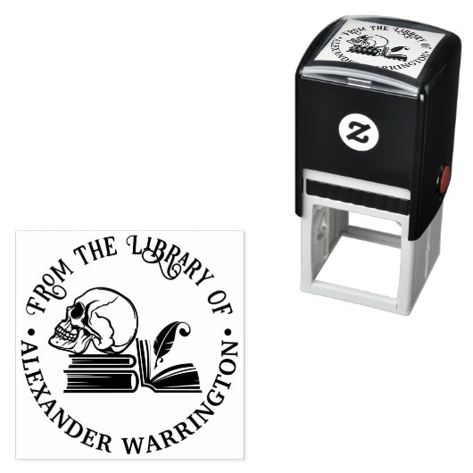 Gotische menselijke schedel Boeken Veer Bibliothee Zelfinktende Stempel (In situ)