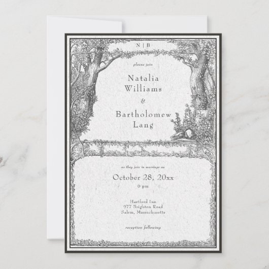 gotische middeleeuwse bos grens bruiloft kaart (Voorkant)