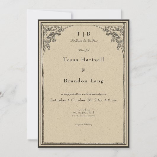 gotische middeleeuwse gargoyle grens bruiloft kaart (Voorkant)