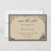 gotische middeleeuwse lijn grens bruiloft save the date (Voorkant)