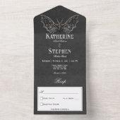 Gotische Moth Moody Zwart & Wit Geen Diner All In One Uitnodiging (Binnen)