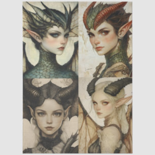 Gotische Mythologische Nymph Fantasy Dragon Collag Tissuepapier