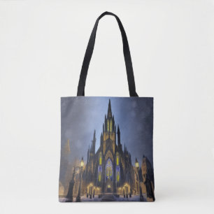Gotische nachtkathedraal draagtas