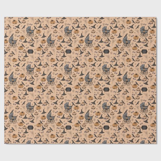 Gotische Oranje Baby Carriage Halloween Cadeaupapier (Vlak)