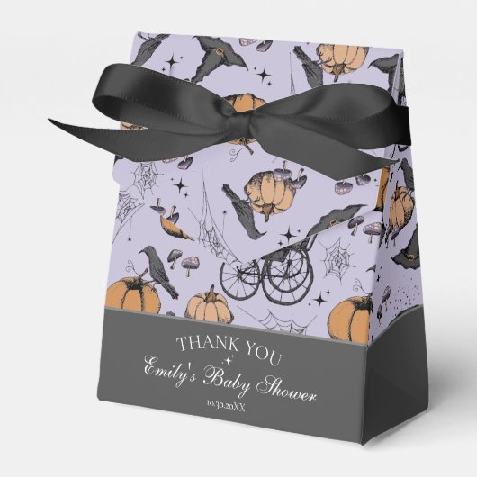 Gotische Oranje Baby koets Baby shower Dank u Bedankdoosjes (Voorkant Zijde)