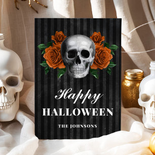 Gotische Oranje Bloemenskelet Gelukkig Halloween Kaart
