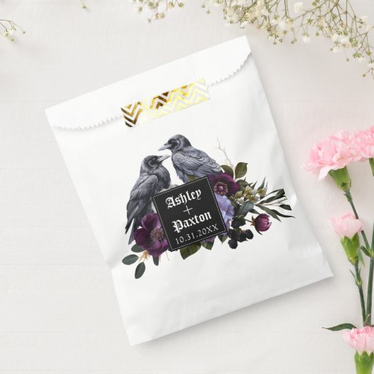 Gotische Paarse Bloemen Boeket met Ravens Bedankzakje (Gezegeld)