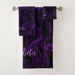 Gotische paarse bloemen op zwart bad handdoek