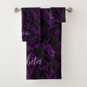 Gotische paarse bloemen op zwart bad handdoek