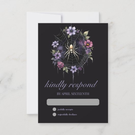 Gotische Paarse Bloemen Spider Web Handfasting RSVP Kaartje (Voorkant)