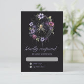 Gotische Paarse Bloemen Spider Web Handfasting RSVP Kaartje (Staand voorkant)