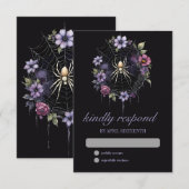 Gotische Paarse Bloemen Spider Web Handfasting RSVP Kaartje (Voorkant / Achterkant)