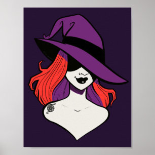 Gotische Paarse rode Cartoon Anime Witch Illustrat Poster