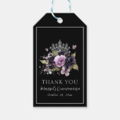 Gotische Paarse & zwarte Moody Bloemen Quinceañera Cadeaulabel (Voorkant)