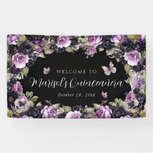 Gotische Paarse & zwarte Moody Bloemen Quinceañera Spandoek