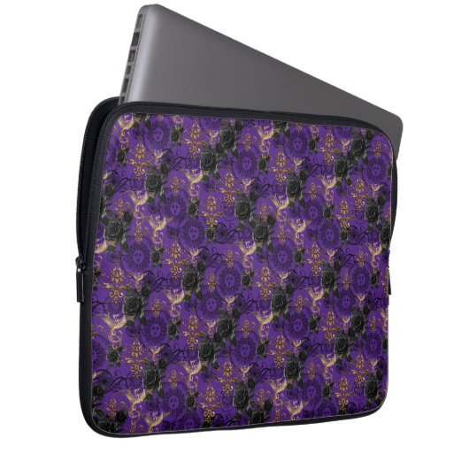 Gotische Phoenix en Rozen Paarse Patroon Laptop Sleeve (Voorkant Rechts)