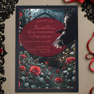 Gotische Quinceanera Dark Red Rose Garden & Raven Kaart
