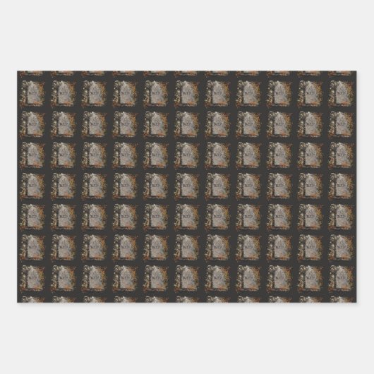 Gotische  R.I.P. grafsteen en herfstbladeren Inpakpapier Vel (Voorkant)