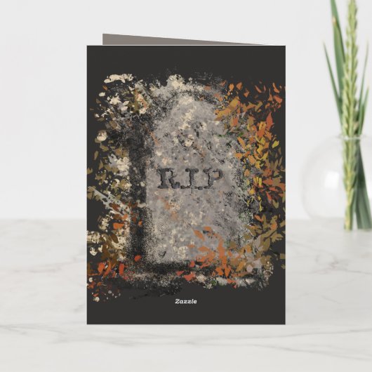 Gotische R.I.P. grafsteen en herfstbladeren Kaart (Achterkant)
