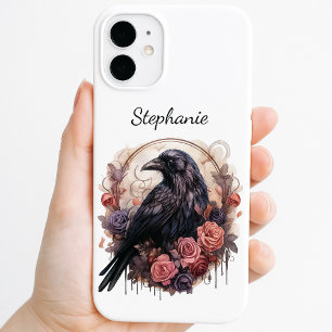 Gotische raaf donkere academische floral iPhone 16 hoesje