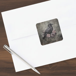 Gotische raaf donkere academische floral vierkante sticker