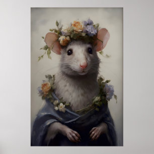 Gotische rat kunstprint Victoriaanse muis met bloe Poster