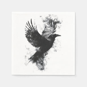 Gotische Raven Illustratie: Rook en Veren Servet