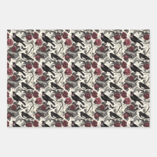  gotische raven, Rozen en boeken Inpakpapier Vel