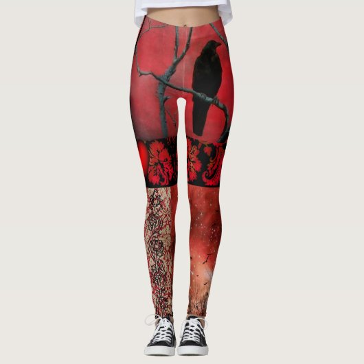 Gotische rode all-over-print Leggings (Voorkant)