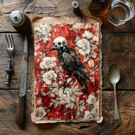  Gotische Rode Bloemen Raven Decoupage Tissuepapier