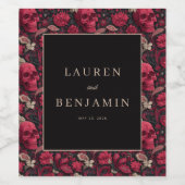 Gotische rode bloemenschedelrand wijn etiket (Enkel label)