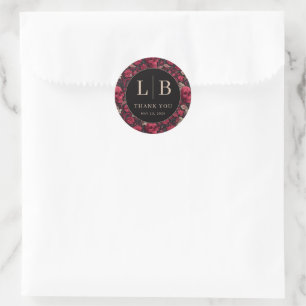 Gotische rode bloemenskeletten ronde sticker