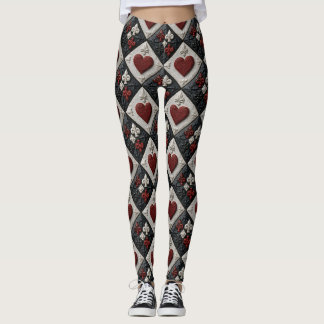 Gotische rode en zwarte barokke hart Fleur De Lis Leggings