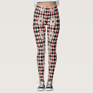 Gotische rode en zwarte harlekijn Hartenkoningin Leggings