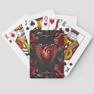 Gotische Rode Hart met Rozen – Donkere Romantiek Pokerkaarten