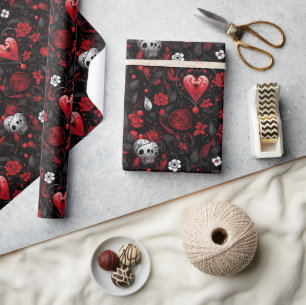 Gotische rode harten en rozen cadeaupapier