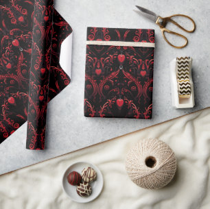Gotische rode harten ingewikkelde ontwerp cadeaupapier