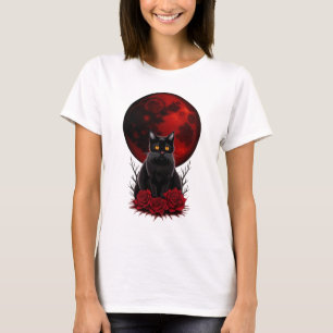 Gotische rode maan en zwarte kat Tshirt
