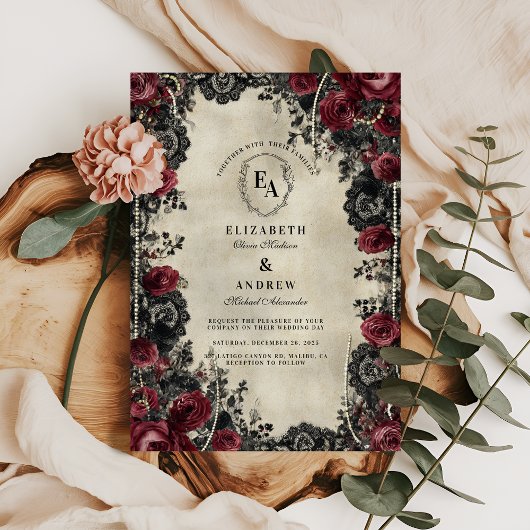 Gotische rode roos en kant Romance Kaart